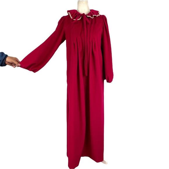 Vintage 80s Oscar De La Renta Fleece Rococo Robe Lace Trim Balloon Sleeves Small - Picture 5 of 15